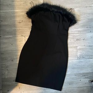 Black Strapless Fur Lined Black Dress-Size 8